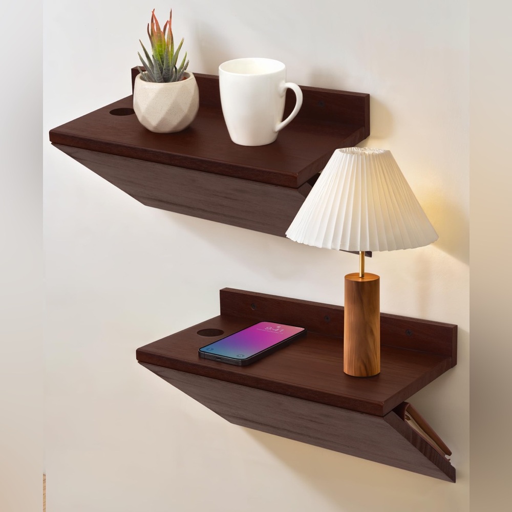 NEW 2 Pack Wooden Floating Nightstand Shelves Set 
Walnut Colour